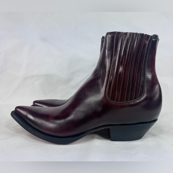 VTG Nogales Chelsea Stacked Heel Ankle Cowboy Boot Handmade Mexico Burgundy 11.5 main image 7